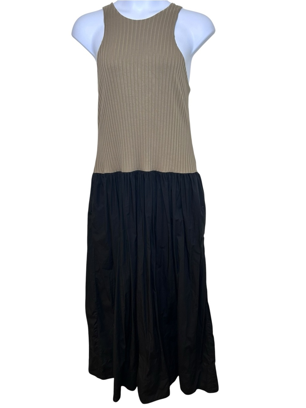 Banana Republic Black & Khaki Ribbed Tank Maxi Dress Size XLT xl tall drop waist - Picture 2 of 11